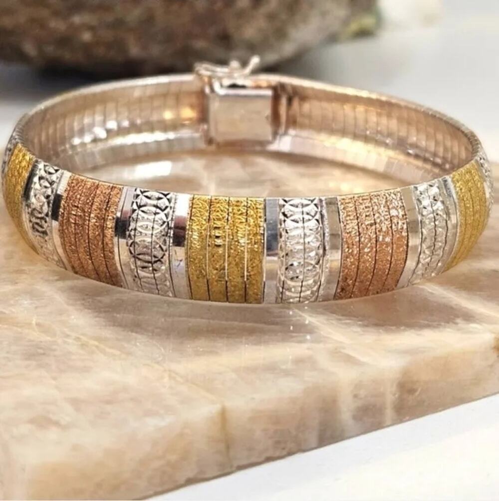Jacmel JCM Tricolor Sterling Silver Mesh Bracelet 925